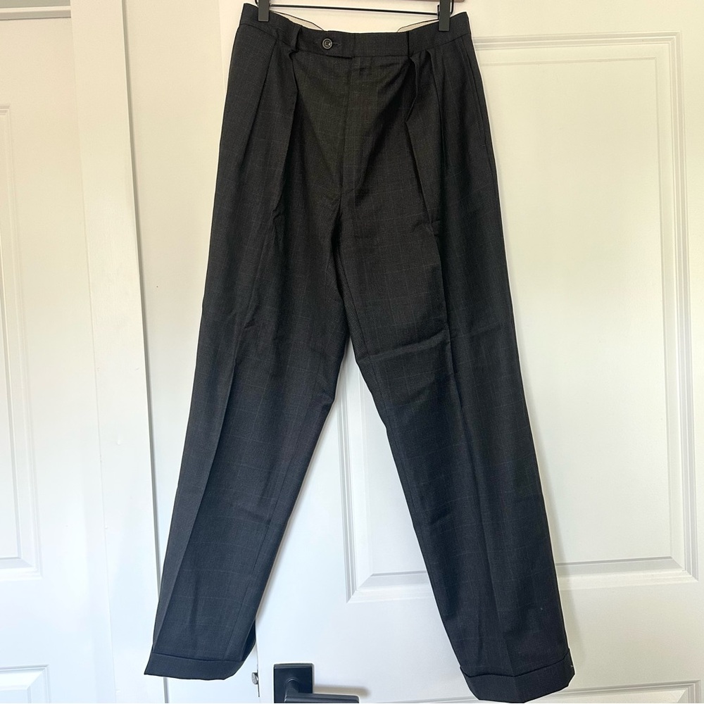 Harold Powell (34x30) Deep Charcoal Gray w/ Subtle Blue Plaid Gray Trouser Pant